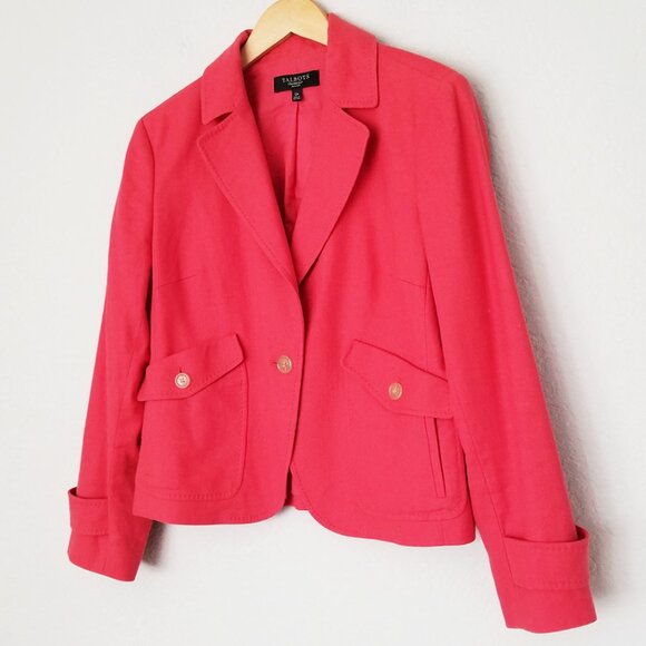 Talbots Cotton Linen Blend Blazer Jacket Women 12P Red Coral Single Button $169 - Picture 2 of 16